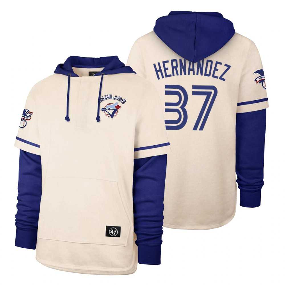 Men Toronto Blue Jays 37 Hernandez Cream 2021 Pullover Hoodie MLB Jersey